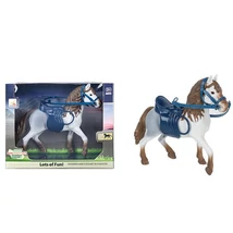 Fehér ló nyereggel és kantárral