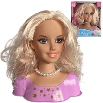 Fésülhető babafej szőke hajjal gyöngy nyaklánccal