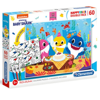 Baby Shark 2 az 1-ben 60 db-os színezhető puzzle – Clementoni