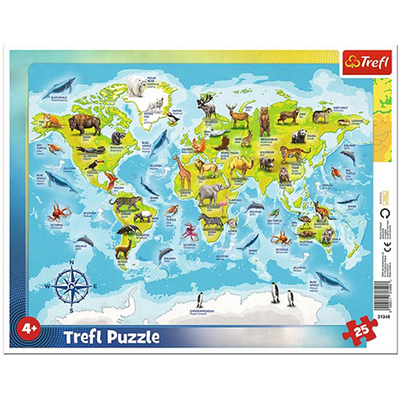 Világtérkép állatokkal 25 db-os keretes puzzle – Trefl
