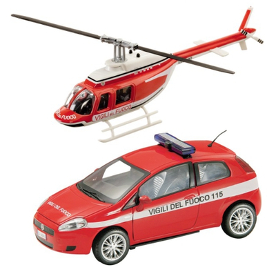 Tűzoltó Fiat Bravo és helikopter fém modell szett 1/43 – Mondo