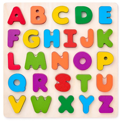 Színes betűk fa formapuzzle 26 db-os – Woodyland