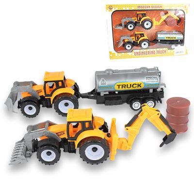 Dupla traktor sárga színben tartályos utánfutóval