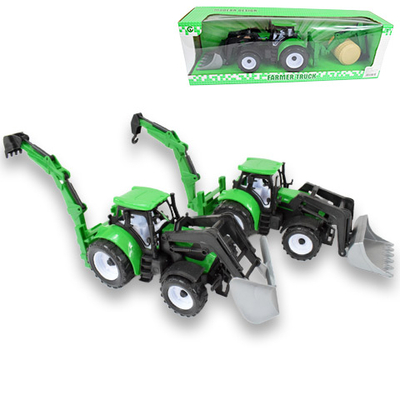Farm traktor markolóval és szénabálával