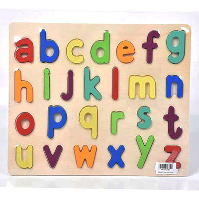 ABC írott kisbetűs formaillesztő színes fa puzzle 26 db-os szett