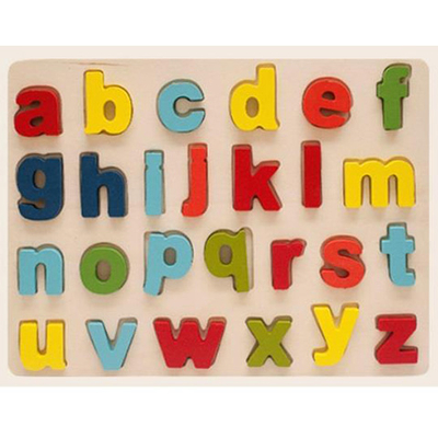 Színes fa formaillesztő puzzle ABC kisbetűkkel 26 db-os készlet