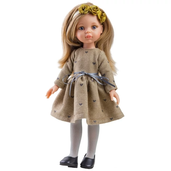 Játék hajasbaba Paola Reina Carla klasszikus bézs ruhában 32cm