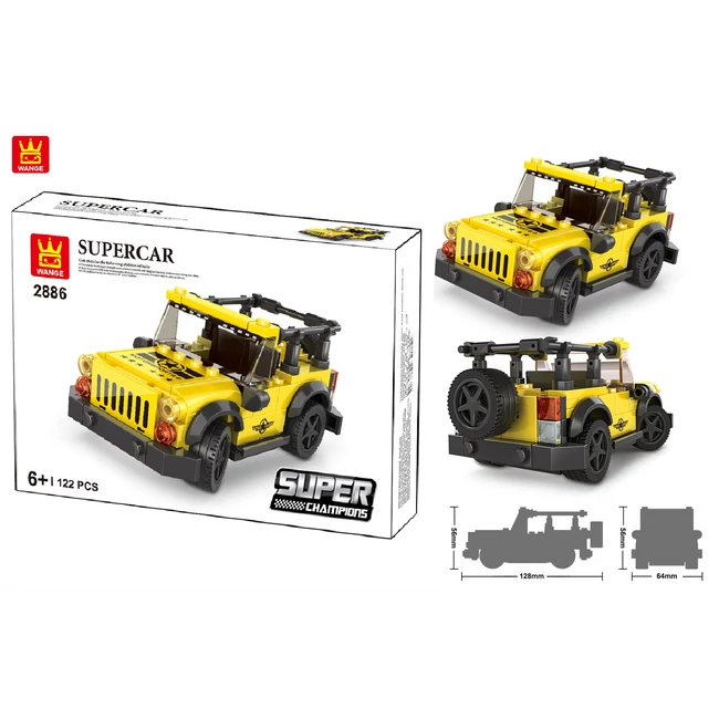 WANGE® 2886 | lego-kompatibilis autós építőjáték | 122 db építőkocka | Supercar sárga terepjáró jeep