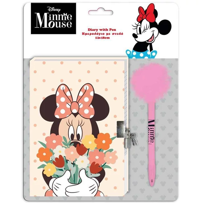 Disney: Minnie Egér titkos napló lakattal és pom-pomos tollal 12×18 cm 60 lapos