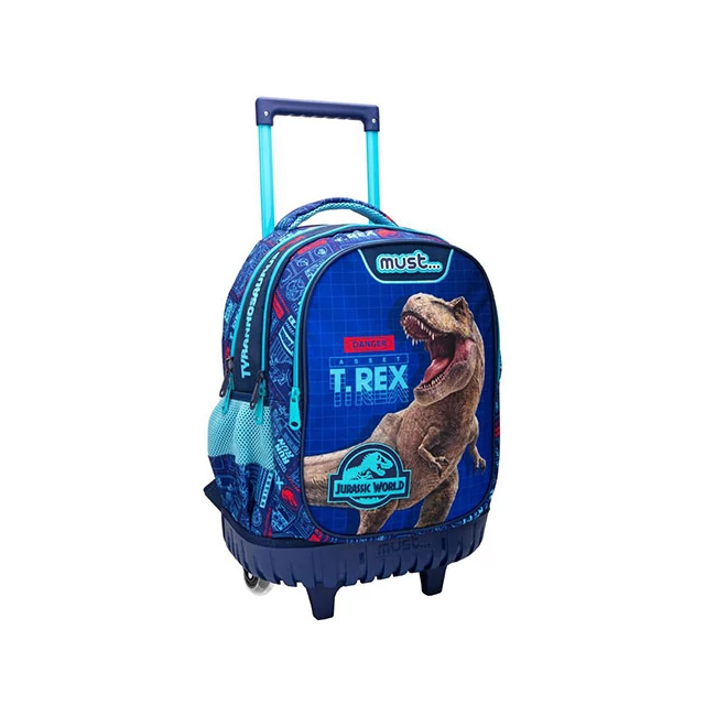 Jurassic World T-Rex három rekeszes, gurulós iskolatáska, hátizsák 34×20×45 cm