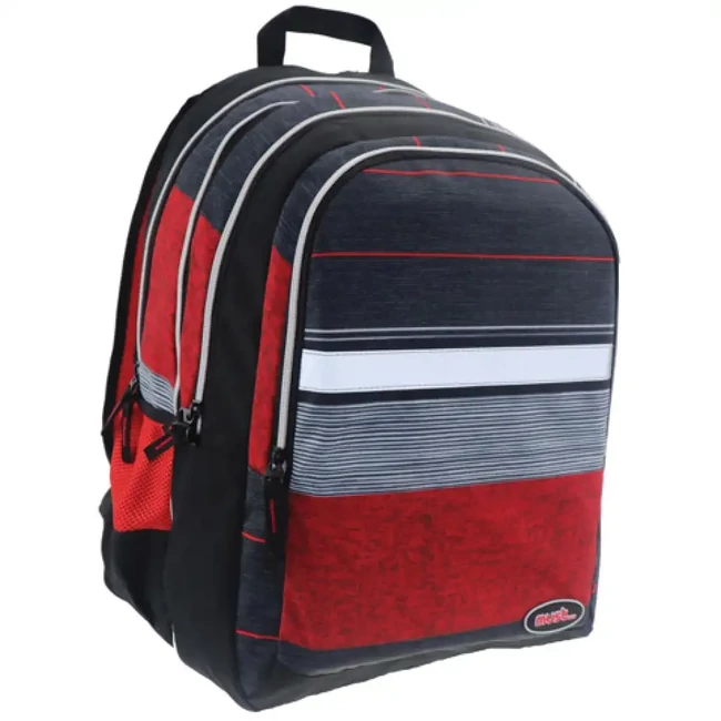 Must: Piros-Fekete 2 az 1-ben négyrekeszes iskolatáska, hátizsák 47×25×33 cm
