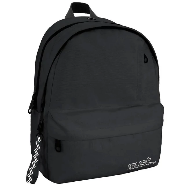 Must: Fekete négy rekeszes lekerekített iskolatáska, hátizsák 32×19×42 cm