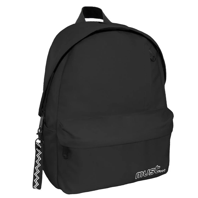 Must: Fekete négy rekeszes lekerekített iskolatáska, hátizsák 32×17×42 cm