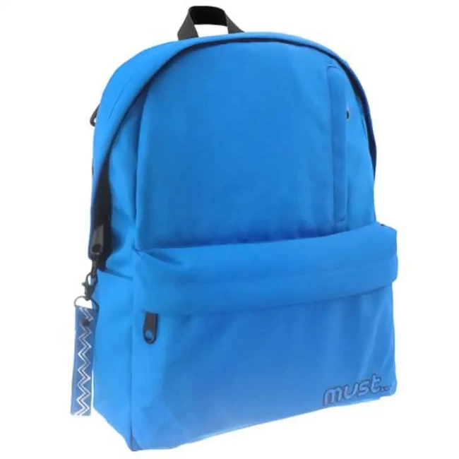 Must: Kék négy rekeszes lekerekített iskolatáska, hátizsák 32×17×42 cm
