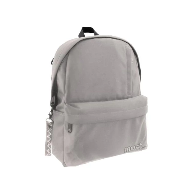 Must: Szürke négy rekeszes lekerekített iskolatáska, hátizsák 32×17×42 cm