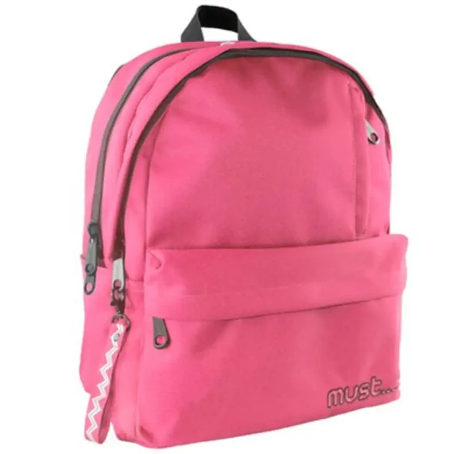 Must: Világospiros négy rekeszes lekerekített iskolatáska, hátizsák 32×17×42 cm