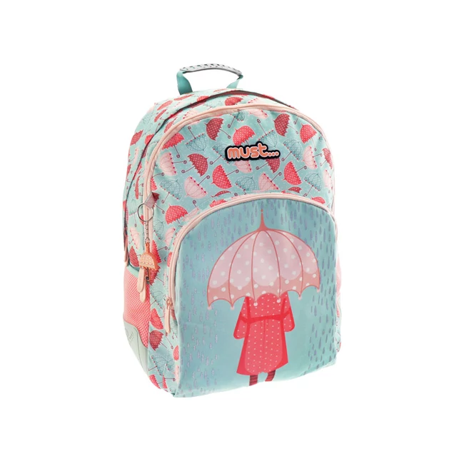 Must: Esernyős három rekeszes iskolatáska, hátizsák 33×16×45 cm