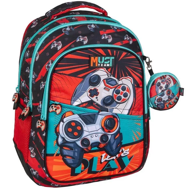 Must… Gamer lekerekített 3 rekeszes iskolatáska, hátizsák 32×18×43 cm