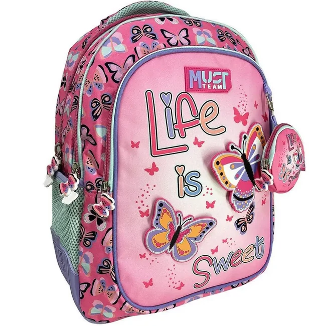 Luna: Must Team pillangós lekerekített 3 rekeszes iskolatáska, hátizsák 32×18×43 cm