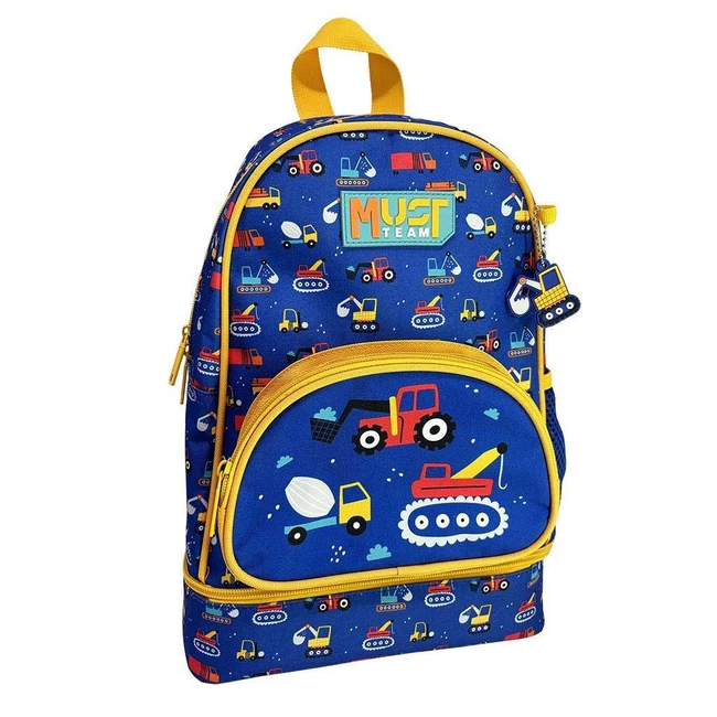 Luna: Must Team Munkagép mintás lekerekített, izoterm ovis hátizsák 25×14×36 cm