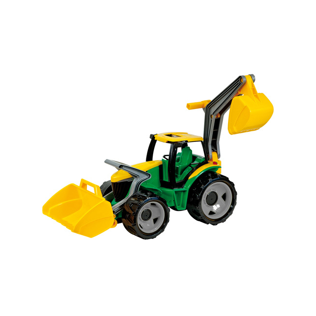 LENA: Óriás traktor homlokrakodóval és markolókanállal sárga/zöld 65 cm