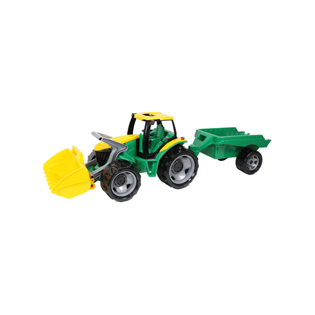 LENA: Óriás traktor homlokrakodóval és utánfutóval zöld/sárga 108 cm