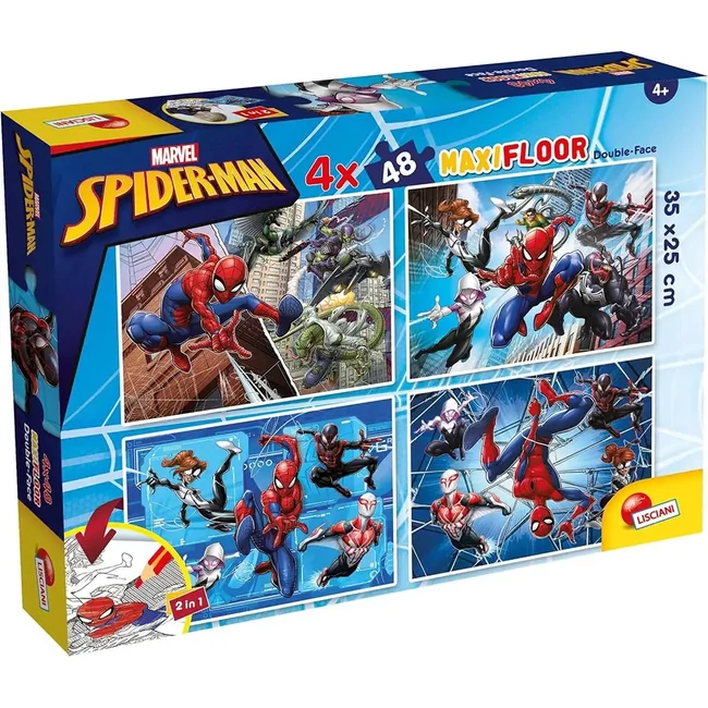 Pókember 2 az 1-ben maxi 4×48 db-os puzzle és színező 35×25 cm – Lisciani