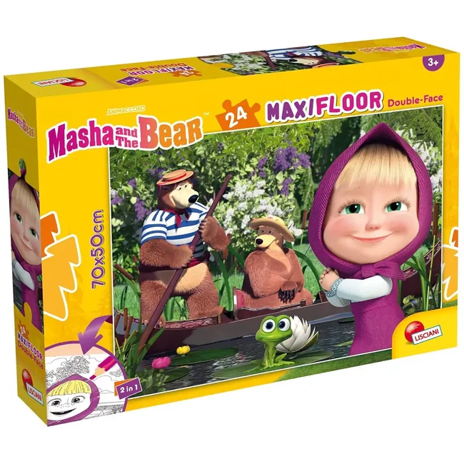 Mása és a medve 2 az 1-ben 24 db-os maxi padló puzzle és színező 70×50 cm – Lisciani
