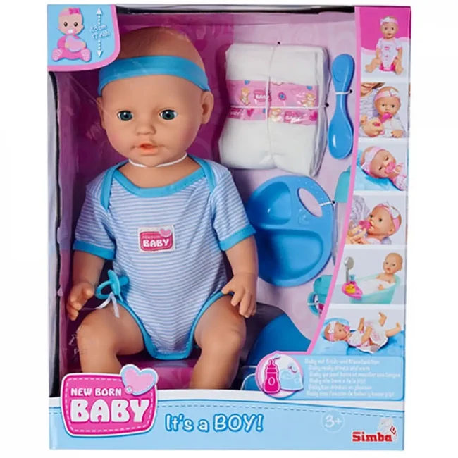 New Born Baby pisilős fiú baba kiegészítőkkel – Simba Toys