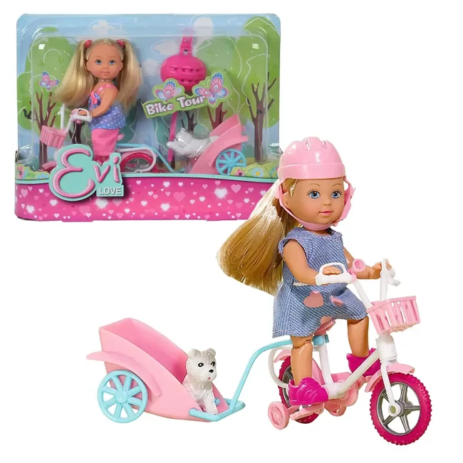Évi Love: Kerékpáros baba kutyussal kétféle változatban 1 db – Simba Toys