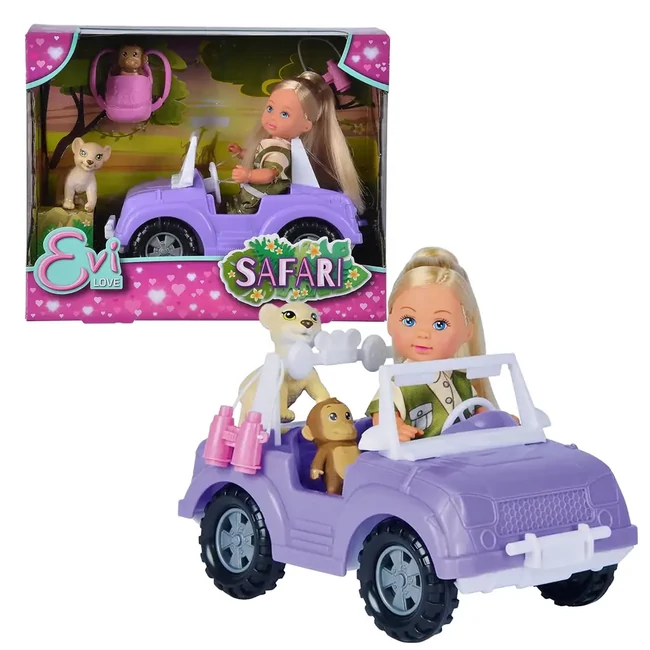 Évi Love: Évi baba szafari játékszett állatokkal és autóval – Simba Toys