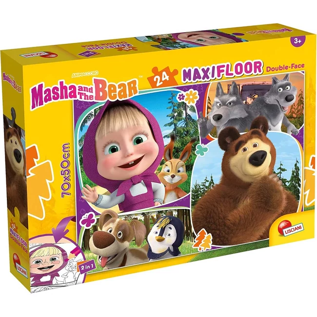 Mása és a medve 2 az 1-ben maxi 24 db-os puzzle és színező 70×50 cm – Lisciani