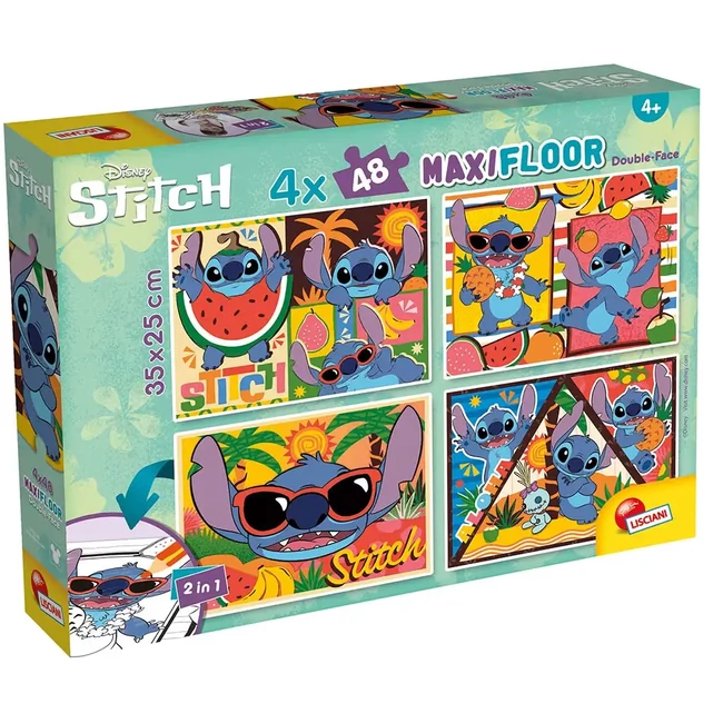 Disney Stitch 2 az 1-ben maxi 4×48 db-os puzzle és színező 35×25 cm – Lisciani