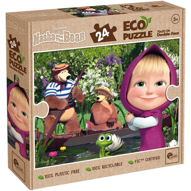 Mása és a medve a tavon 2 az 1-ben 24 db-os Eco maxi puzzle és színező 70×50 cm – Lisciani