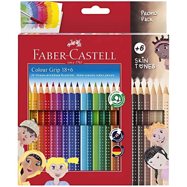 Faber-Castell: GRIP színesceruza készlet 24 db-os csomag 6 db test színű ceruzával