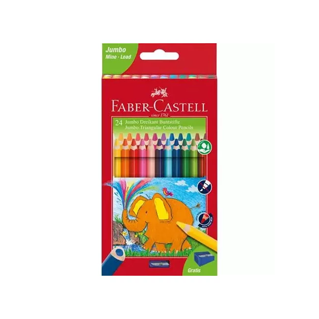 Faber-Castell: Jumbo 24 db-os háromszögletű színes ceruza szett hegyezővel