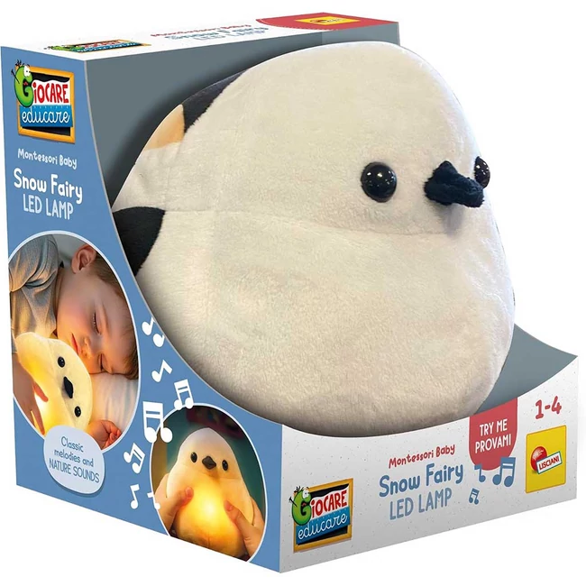 Montessori Baby Snow Fairy LED-es zenélő plüss madárka - Lisciani