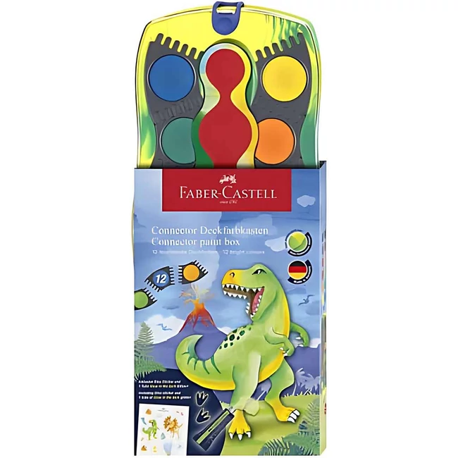 Faber-Castell: Connector 12 db-os vízfesték készlet összeilleszthető palettákkal, dinoszaurusz mintázattal