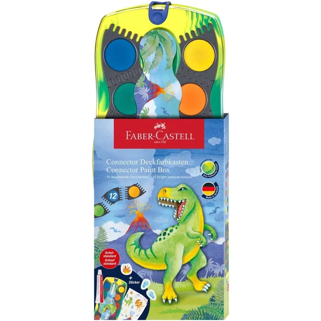 Faber-Castell: Connector 12 db-os vízfesték készlet összeilleszthető palettákkal, dinoszauruszos