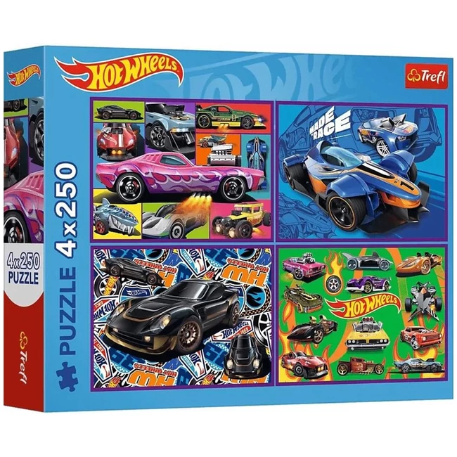 Hot Wheels versenyautók 4×250 db-os puzzle – Trefl