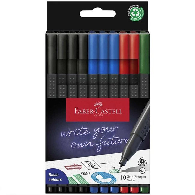 Faber-Castell: GRIP tűfilc 0,4 mm-es heggyel 4 féle szín 10 db-os szett