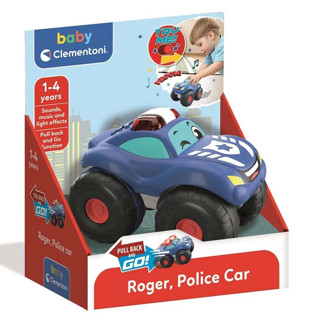 Roger, hátrahúzós baby rendőrautó hanggal és fénnyel – Clementoni