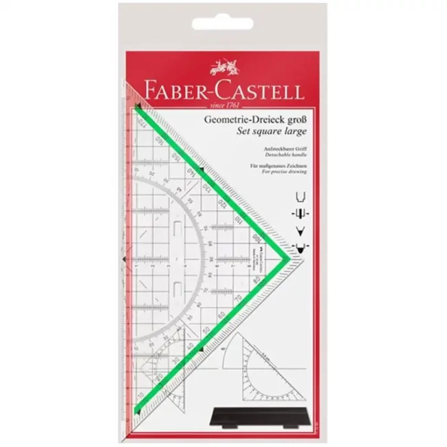 Faber-Castell: Háromszög alakú derékszög vonalzó eltavolítható fogóval 20 cm-es
