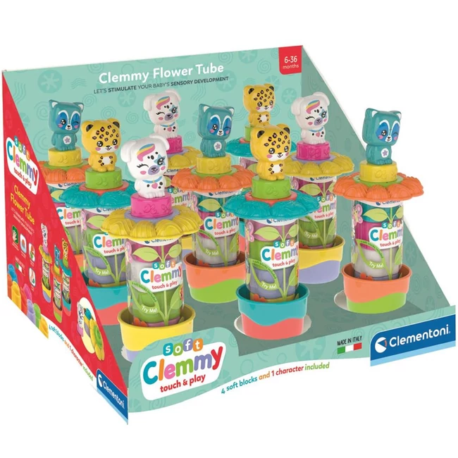 Clemmy: Puha színes építőkockák figurával virágos tárolóban 1 db – Clementoni