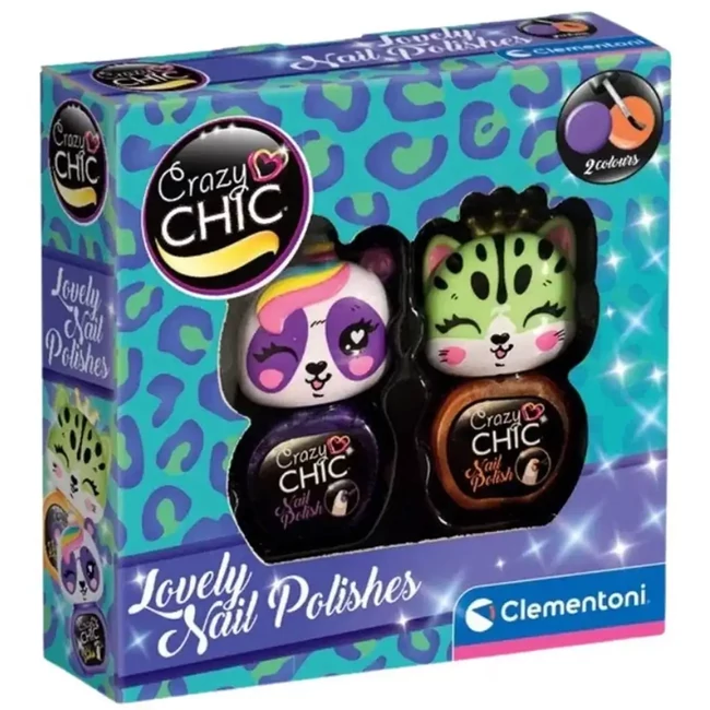 Crazy Chic: Lovely Nail körömlakk állatfigurás ecsetfejjel 2 db-os sárga és rózsaszín szett – Clementoni