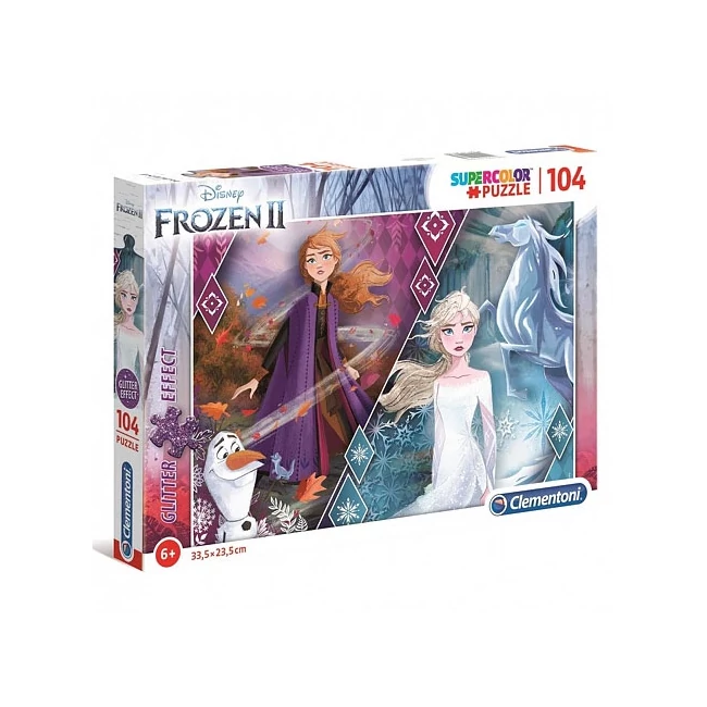 Disney: Jégvarázs II. Anna és Elza glitteres 104 db-os puzzle – Clementoni