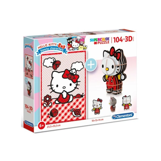 Clementoni: Hello Kitty 2 az 1-ben 104 db-os puzzle és modell figura