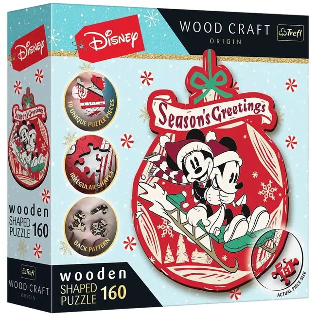 Wood Craft: Disney – Mickey és Minnie Karácsonya 160 db-os prémium fa puzzle – Trefl