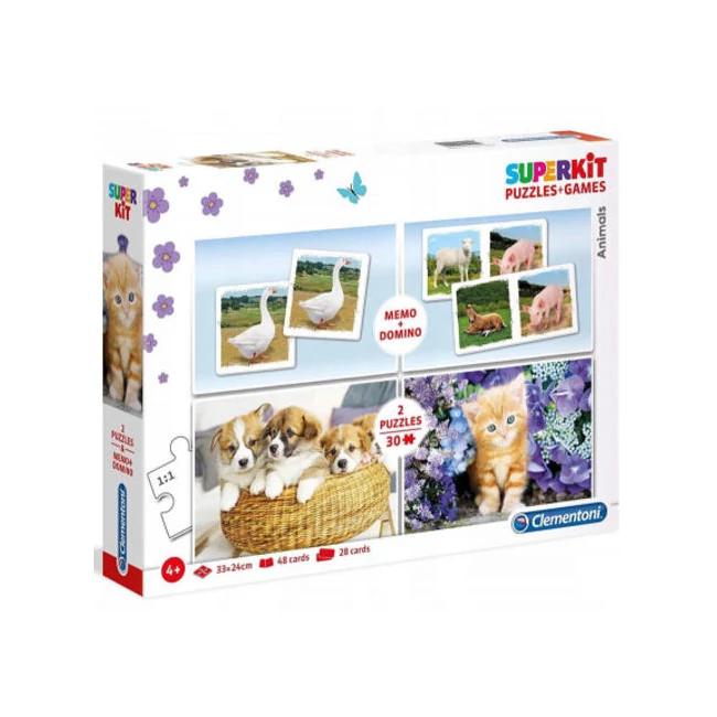 Állatok Superkit 4 az 1-ben puzzle és játékszett – Clementoni