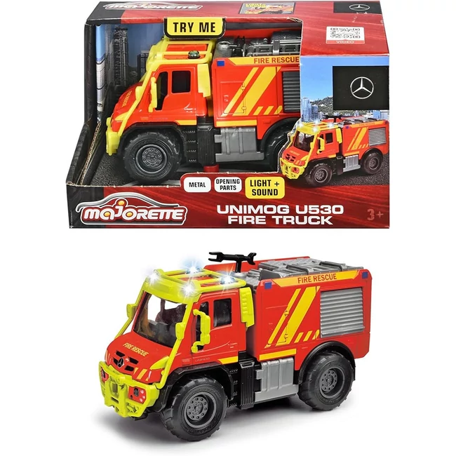 Majorette: Unimog U530 fém tűzoltó autó fénnyel és hanggal – Simba Toys